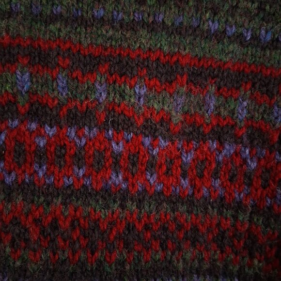 Chunky Handknit Wool Sweater Oversize Unisex Cabincore Warm Thick Cozy Red Green - Picture 3 of 4